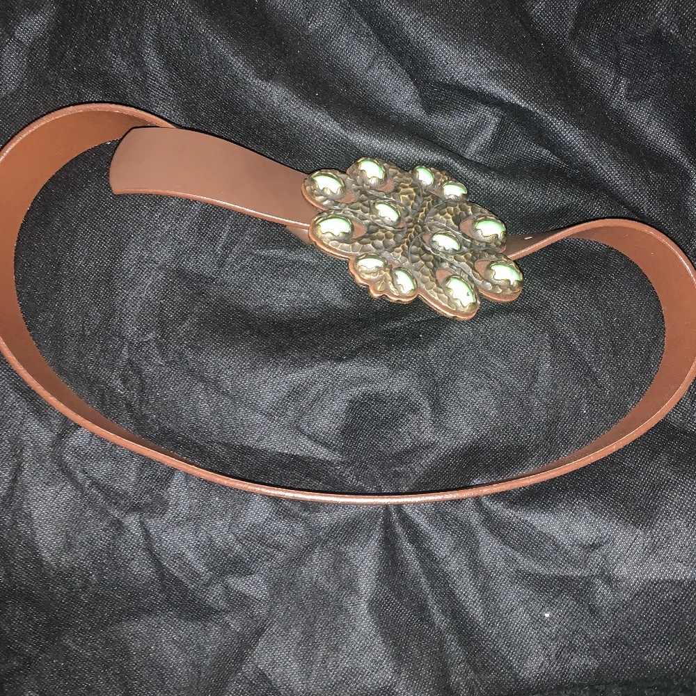Leather belt with large buckle